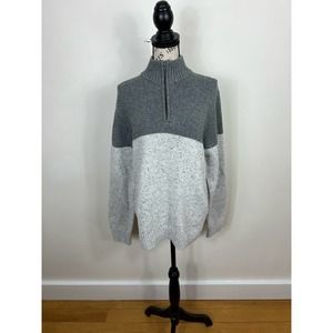 Sonoma Gray and white knit 3/4 zip turtleneck long sleeve sweater